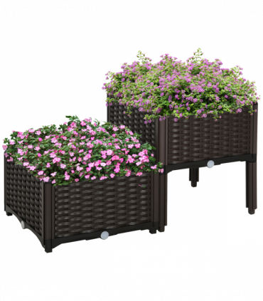 PP Set Of 2 Raised Outdoor Garden Planter Box Brown
