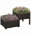 PP Set Of 2 Raised Outdoor Garden Planter Box Brown