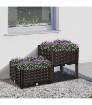 PP Set Of 2 Raised Outdoor Garden Planter Box Brown