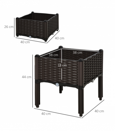 PP Set Of 2 Raised Outdoor Garden Planter Box Brown