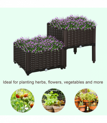 PP Set Of 2 Raised Outdoor Garden Planter Box Brown