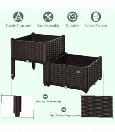PP Set Of 2 Raised Outdoor Garden Planter Box Brown