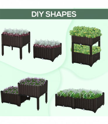 PP Set Of 2 Raised Outdoor Garden Planter Box Brown