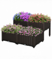 Raised Outdoor Garden Planter Box Brown Plastic 40cm x 40cm x 44cm PP Set Of 4