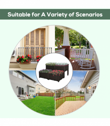Raised Outdoor Garden Planter Box Brown Plastic 40cm x 40cm x 44cm PP Set Of 4