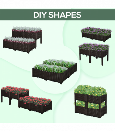 Raised Outdoor Garden Planter Box Brown Plastic 40cm x 40cm x 44cm PP Set Of 4