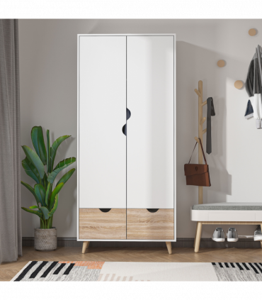 Particle Board 2-Drawer Wardrobe White/Oak