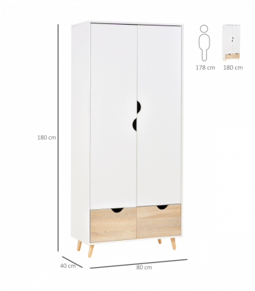 Particle Board 2-Drawer Wardrobe White/Oak