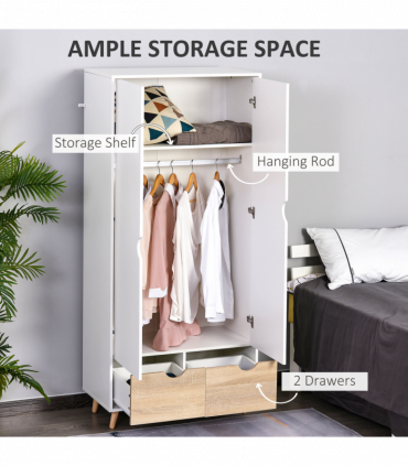 Particle Board 2-Drawer Wardrobe White/Oak