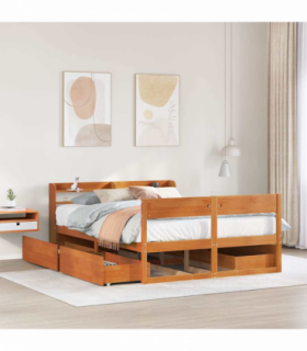 vidaXL Bed Frame without Mattress Wax Brown 140x190 cm Solid Wood Pine