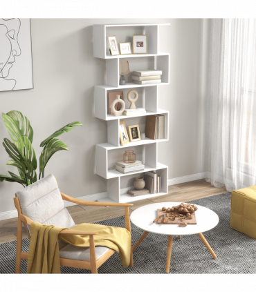 Particle Board 6-Tier Asymmetrical Shelving Unit White