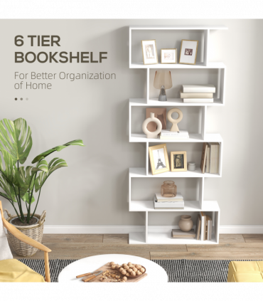 Particle Board 6-Tier Asymmetrical Shelving Unit White