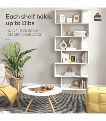 Particle Board 6-Tier Asymmetrical Shelving Unit White