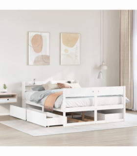 vidaXL Bed Frame without Mattress White 150x200 cm King Size Solid Wood Pine