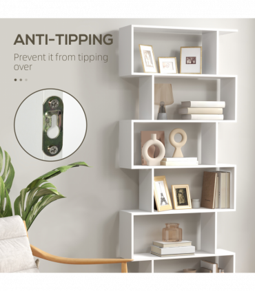 Particle Board 6-Tier Asymmetrical Shelving Unit White