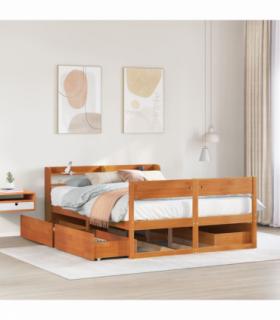 vidaXL Bed Frame without Mattress Wax Brown 135x190 cm Double Solid Wood Pine