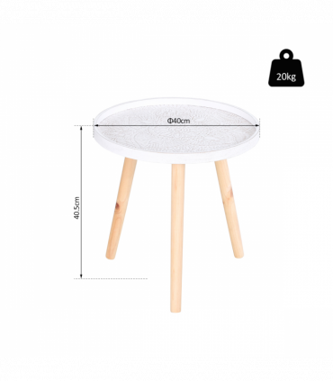 Pine Wood Floral Etched Side Table w/ Saucer Top White