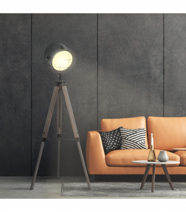 Pine Wood Tripod Spotlight Floor Lamp Brown/Black