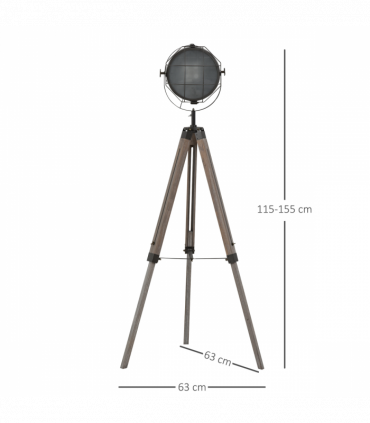 Pine Wood Tripod Spotlight Floor Lamp Brown/Black