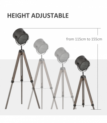 Pine Wood Tripod Spotlight Floor Lamp Brown/Black