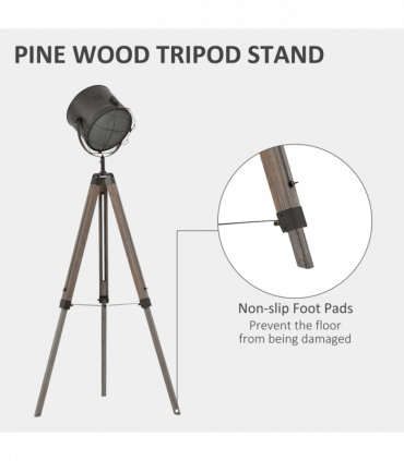 Pine Wood Tripod Spotlight Floor Lamp Brown/Black