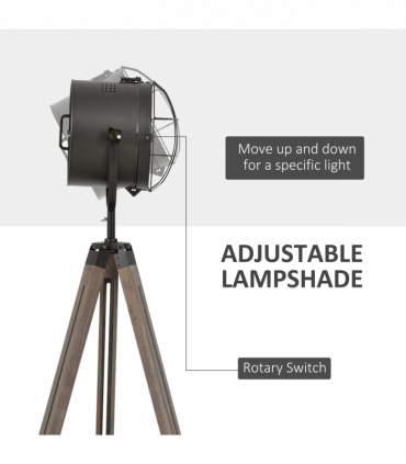 Pine Wood Tripod Spotlight Floor Lamp Brown/Black