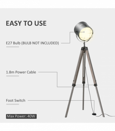 Pine Wood Tripod Spotlight Floor Lamp Brown/Black