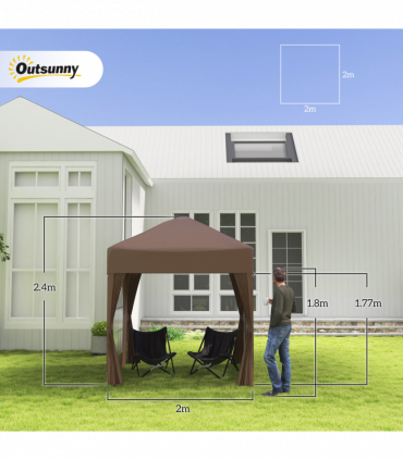 Pop Up Gazebo Canopy, size (2 x 2m)- Coffee