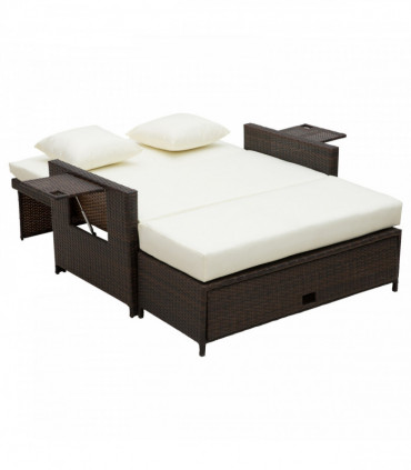 Rattan 2-Seater Day Bed Brown 130cmx72cmx96cm Outdoor Garden Patio Furniture