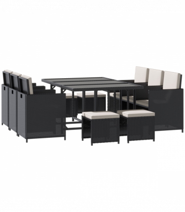 Rattan Dining Set, 11 PC-Black