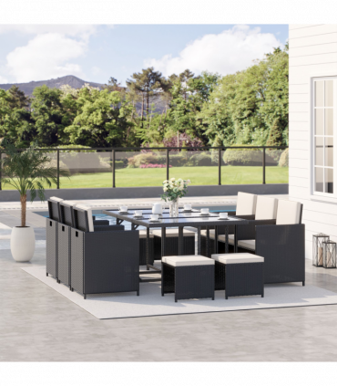 Rattan Dining Set, 11 PC-Black