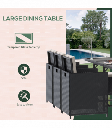 Rattan Dining Set, 11 PC-Black