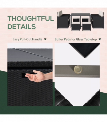 Rattan Dining Set, 11 PC-Black