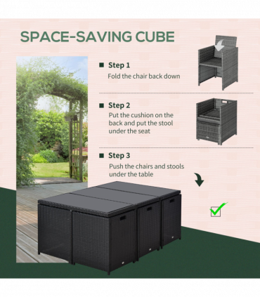 Rattan Dining Set, 11 PC-Black