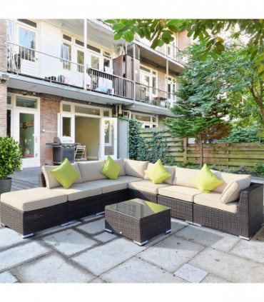 Rattan Garden Sofa Set, 8 Pcs-Brown