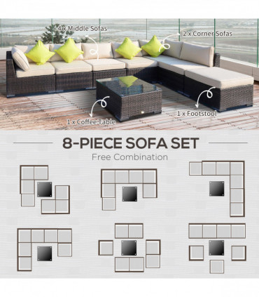 Rattan Garden Sofa Set, 8 Pcs-Brown