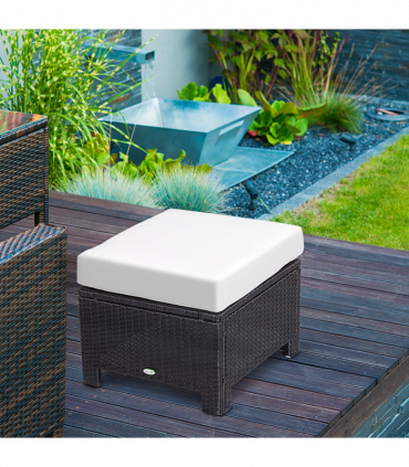 Garden Ottoman - Black Rattan, 50cm x 50cm x 35cm, Aluminium Tube, PE Rattan