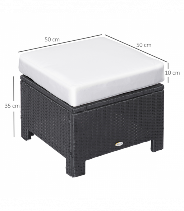 Garden Ottoman - Black Rattan, 50cm x 50cm x 35cm, Aluminium Tube, PE Rattan