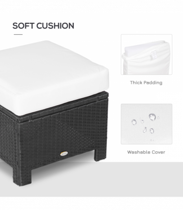 Garden Ottoman - Black Rattan, 50cm x 50cm x 35cm, Aluminium Tube, PE Rattan