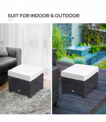 Garden Ottoman - Black Rattan, 50cm x 50cm x 35cm, Aluminium Tube, PE Rattan