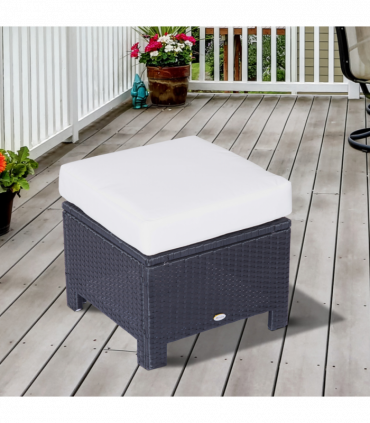 Garden Ottoman - Black Rattan, 50cm x 50cm x 35cm, Aluminium Tube, PE Rattan