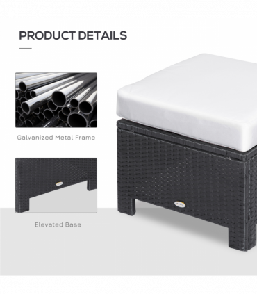 Garden Ottoman - Black Rattan, 50cm x 50cm x 35cm, Aluminium Tube, PE Rattan