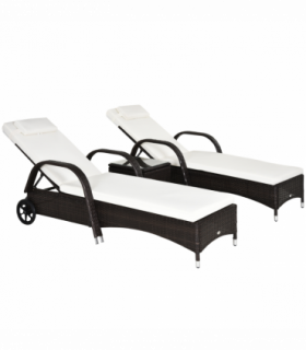 Rattan Recliner Lounger Set Brown PE Rattan 200cmx73cmx56cm Outdoor Furniture