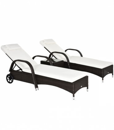 Rattan Recliner Lounger Set Brown PE Rattan 200cmx73cmx56cm Outdoor Furniture