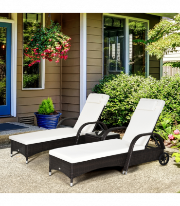 Rattan Recliner Lounger Set Brown PE Rattan 200cmx73cmx56cm Outdoor Furniture