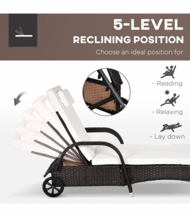 Rattan Recliner Lounger Set Brown PE Rattan 200cmx73cmx56cm Outdoor Furniture