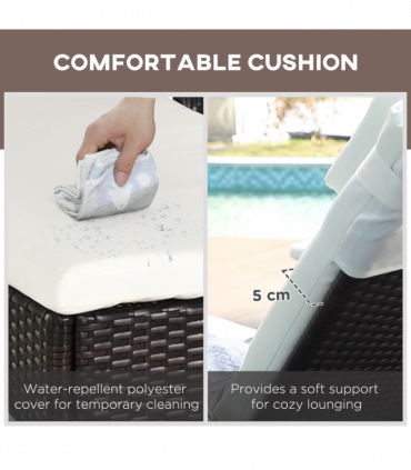 Rattan Recliner Lounger Set Brown PE Rattan 200cmx73cmx56cm Outdoor Furniture