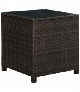 Rattan Side Table Brown 64cm x 64cm x 68cm Metal Glass PE UV Fire Resistant