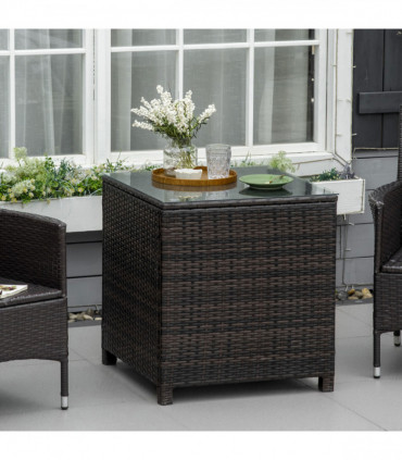 Rattan Side Table Brown 64cm x 64cm x 68cm Metal Glass PE UV Fire Resistant