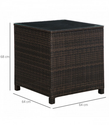 Rattan Side Table Brown 64cm x 64cm x 68cm Metal Glass PE UV Fire Resistant